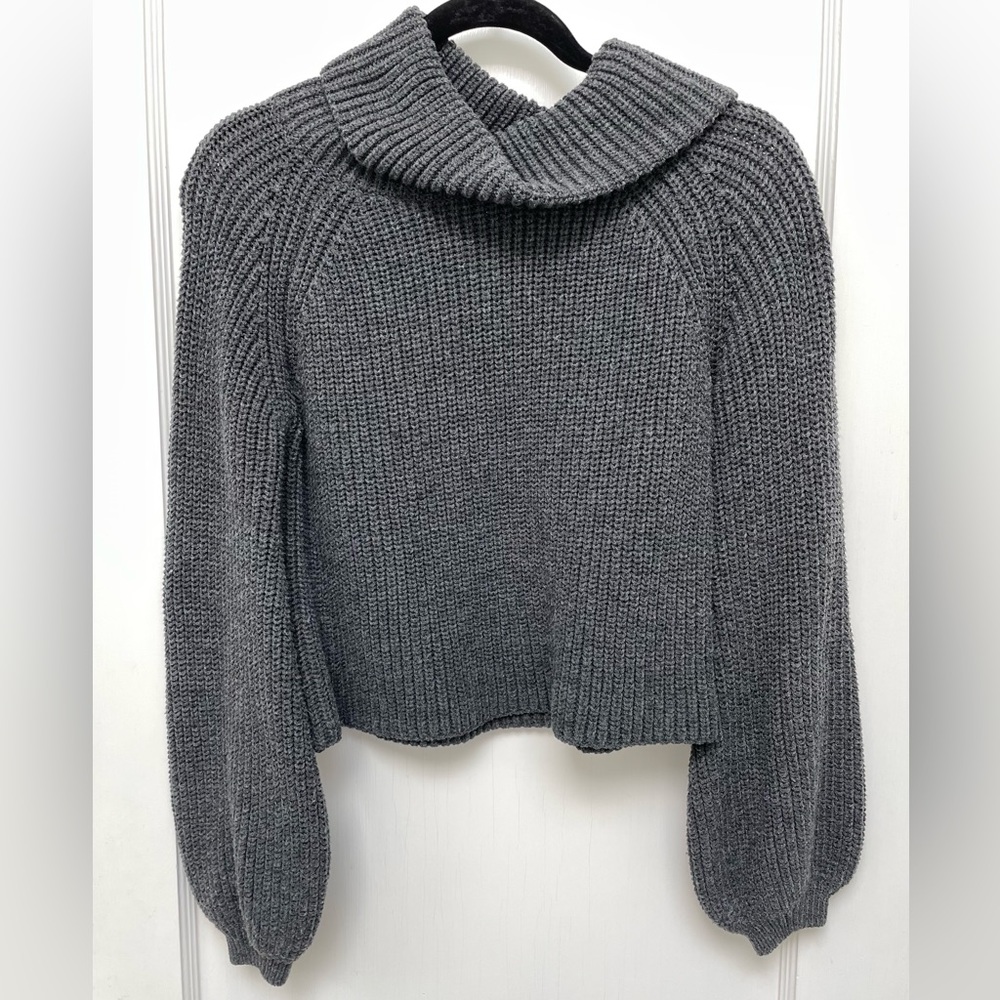 SHEIN Gray Balloon Sleeve Cropped Sweater